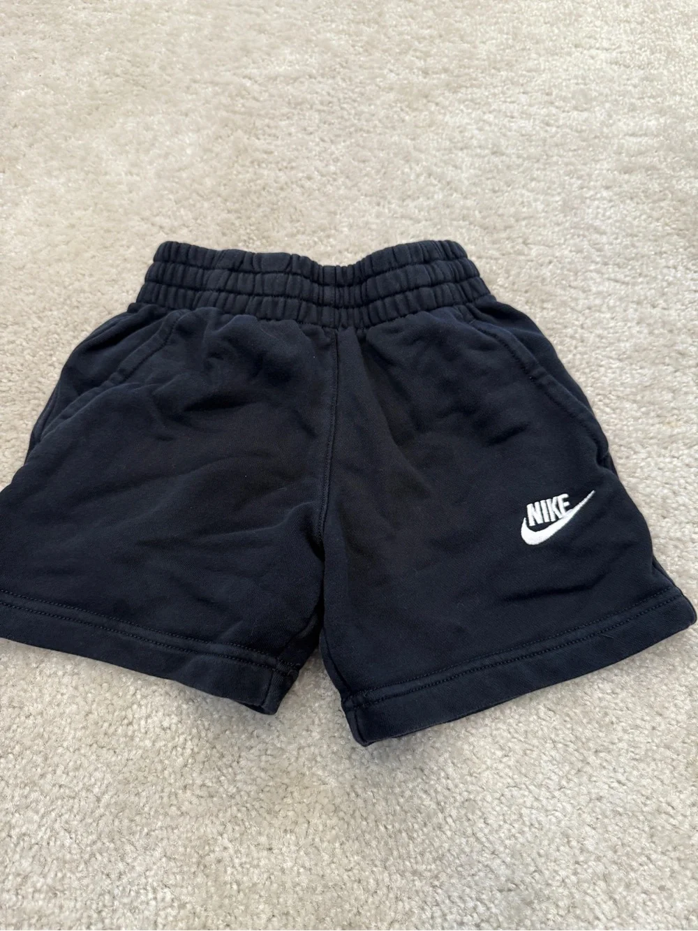 Nike Black Girl’s Athletic Shorts with White Logo size small drawstring pockets